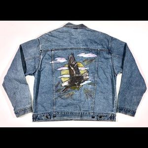 VTG SAUGATUCK HAND PAINTED DENIM TRUCKER JACKET 92